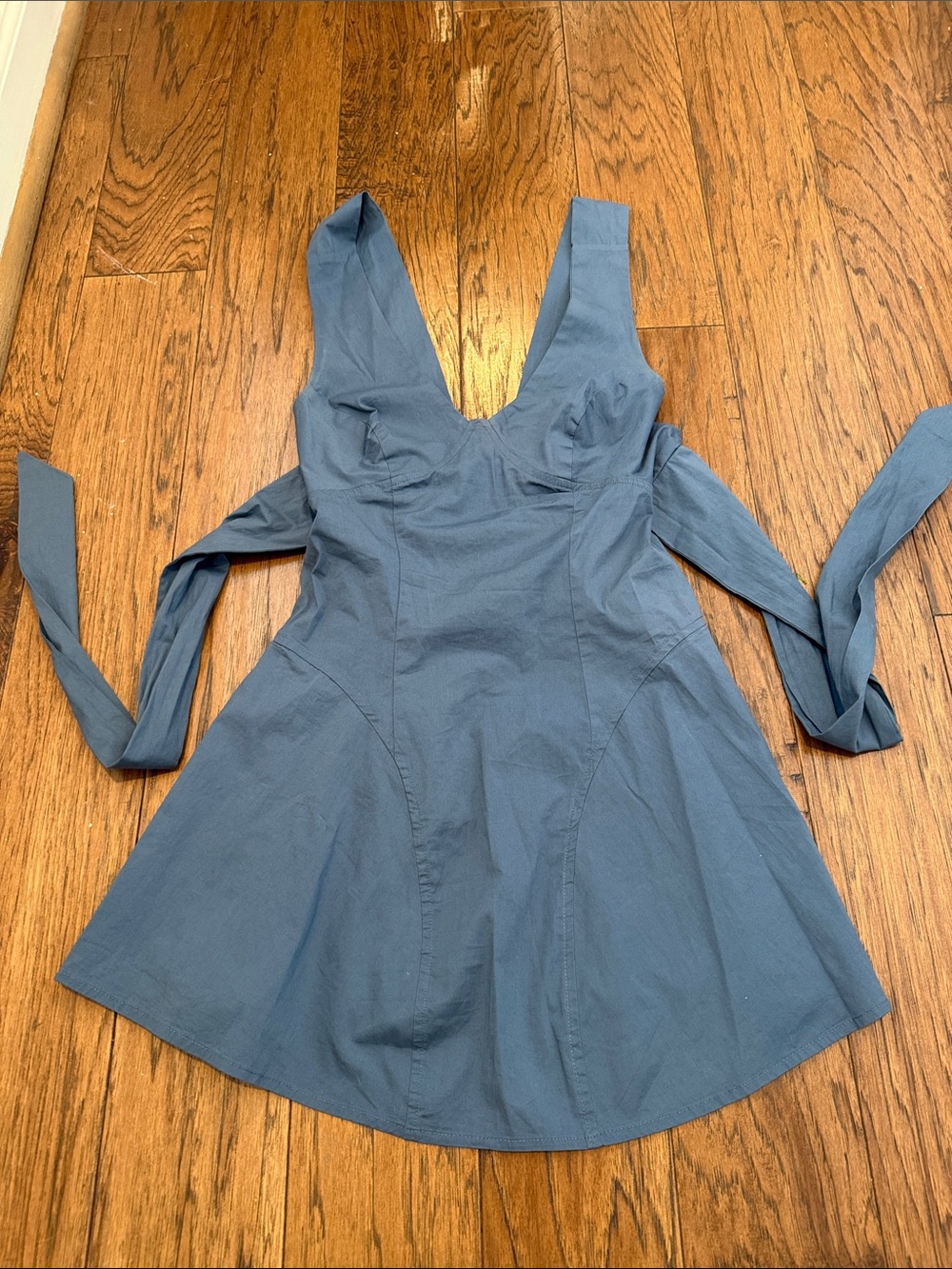 Free People Blue V-Neck A-Line Mini Dress, Small